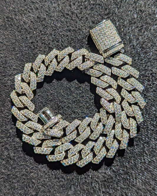  14K White Gold Moissanite Diamond Cuban Link Bracelet