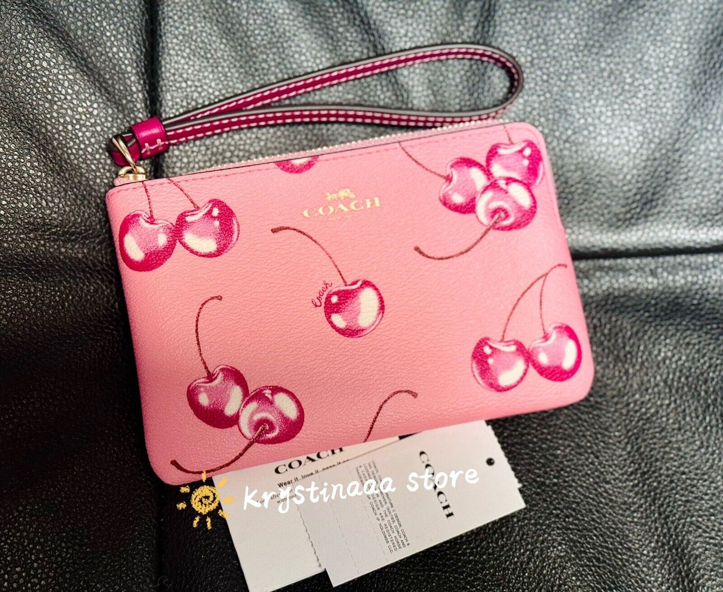 COACH Cherry Print Zip Wristlet