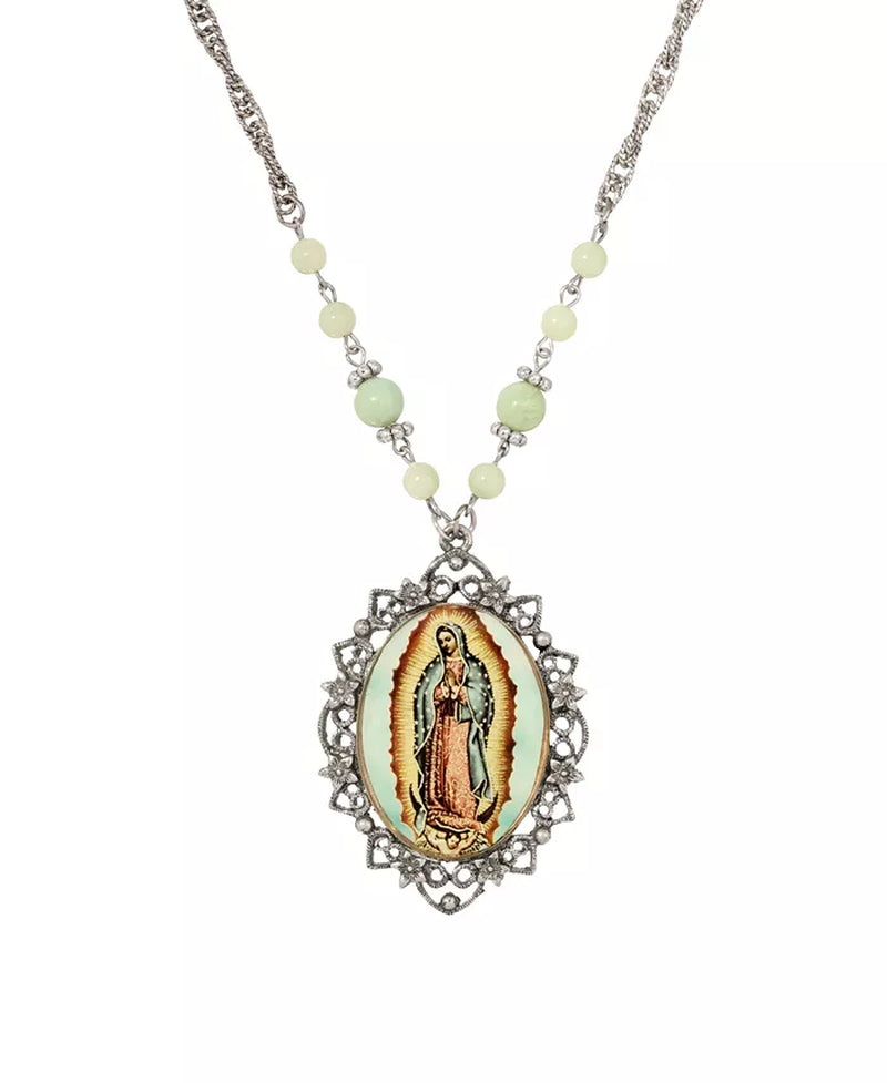 Enamel Glass Our Lady of Guadalupe Oval Necklace