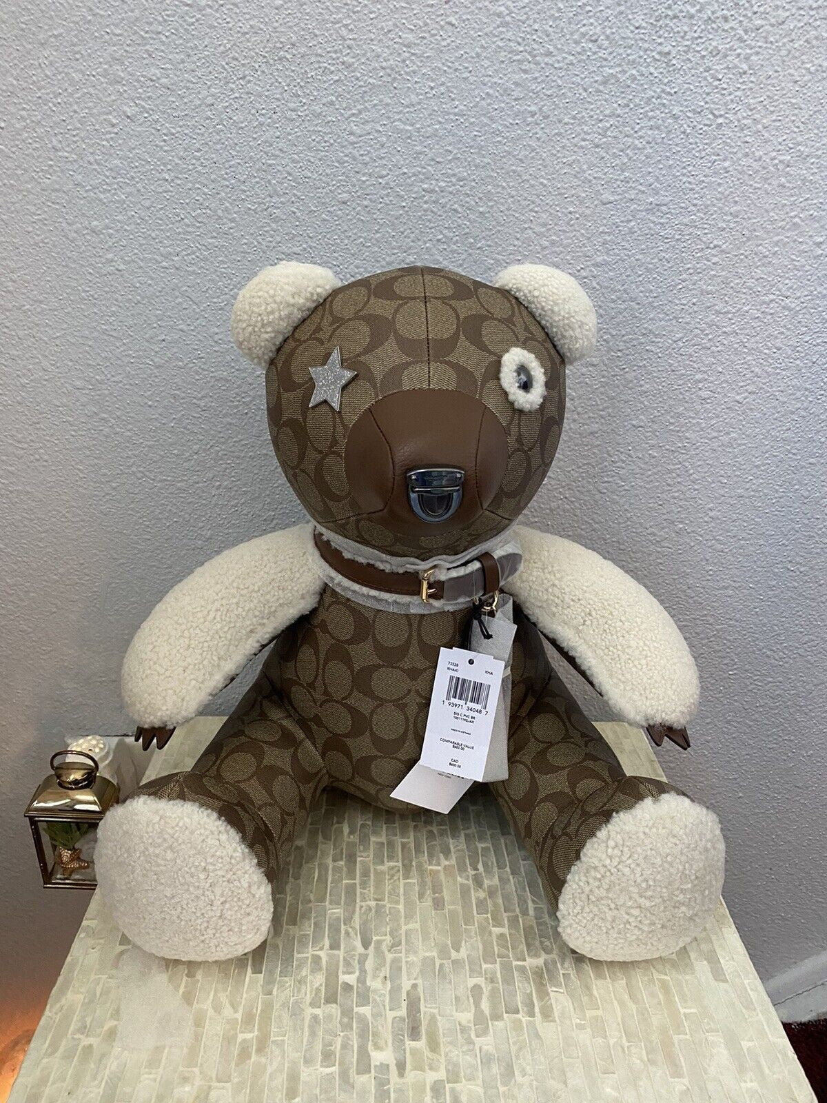 Coach Bear Doll in Signature Canvas Pebble -Smooth Leather and Shearling 75528