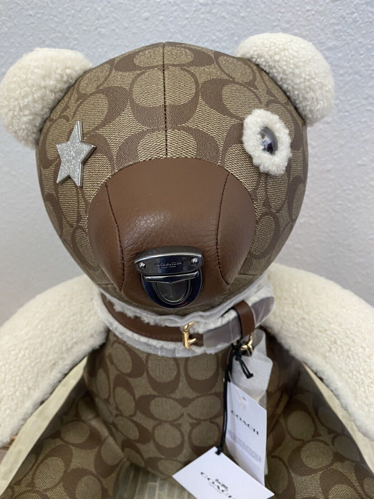 Coach Bear Doll in Signature Canvas Pebble -Smooth Leather and Shearling 75528