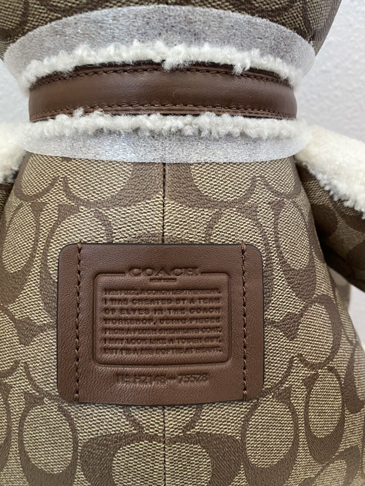 Coach Bear Doll in Signature Canvas Pebble -Smooth Leather and Shearling 75528