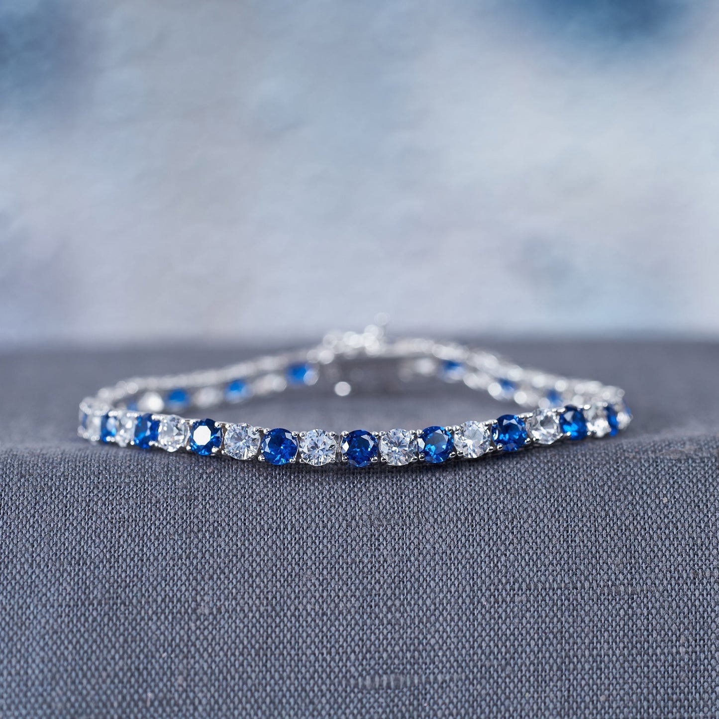 Women's Sapphire/Crystal Sterling Silver Bracelet