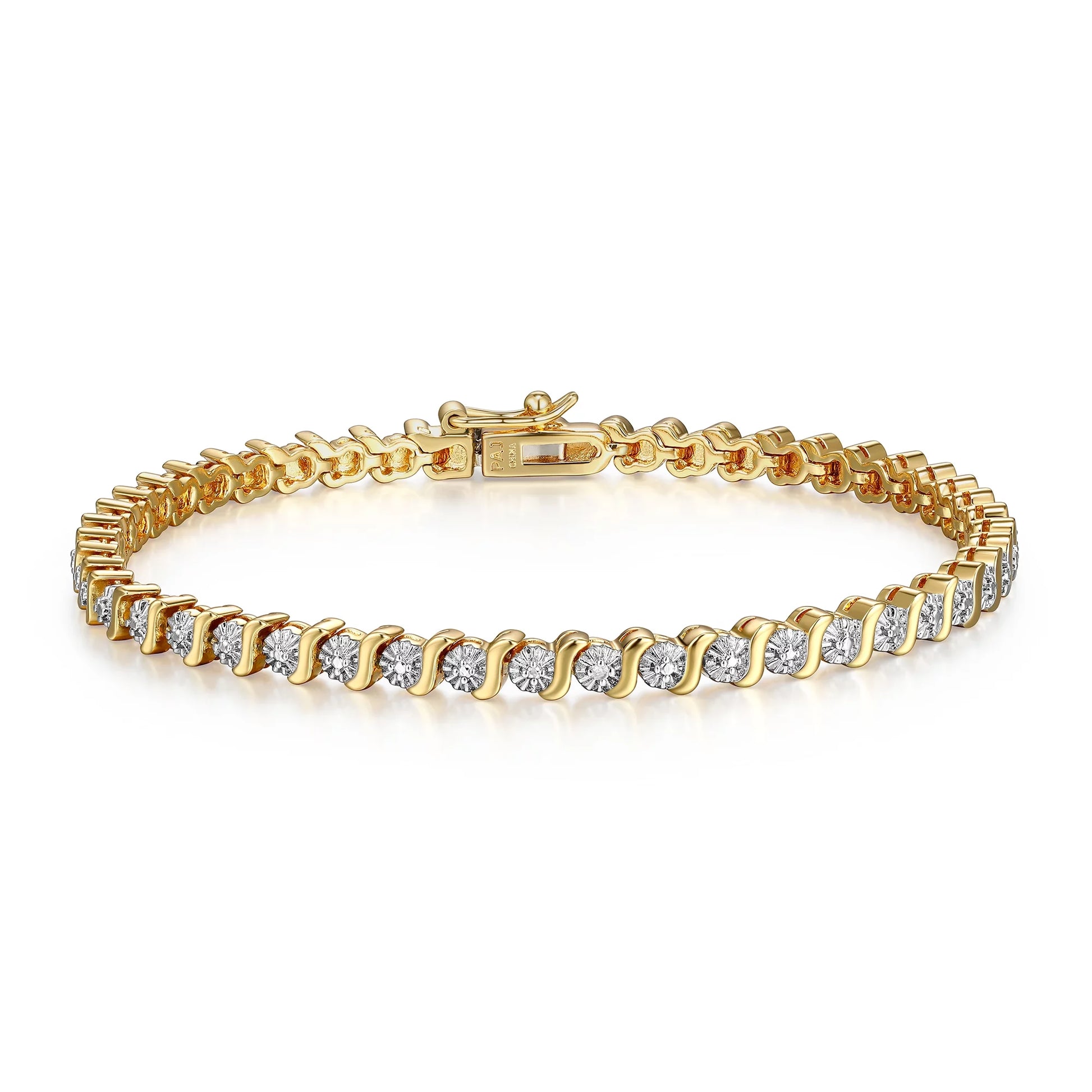 Fine Silver Plated Gold Tone S Shape Link Diamond Accent Tennis Bracelet, 7.25"