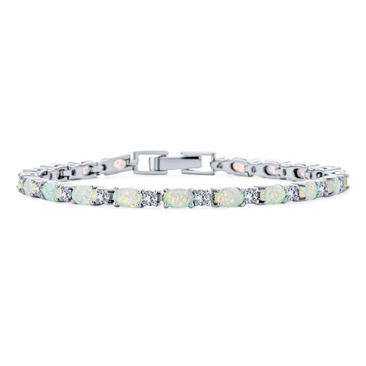 Women's Classic .925 Sterling Silver CZ/White Opal Tennis Bracelet