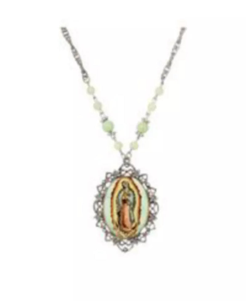 Enamel Glass Our Lady of Guadalupe Oval Necklace