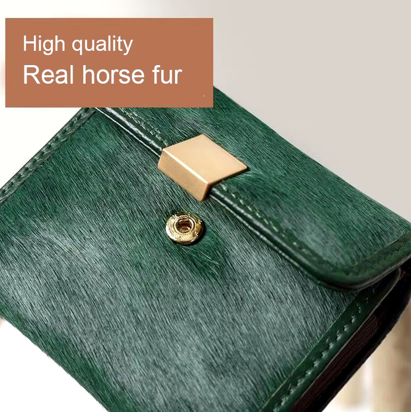 Women Short Wallet Horse Fur Coin Purse Female Clutches Leopard Wallet Card Holder Female Purse Brown Red Wallet