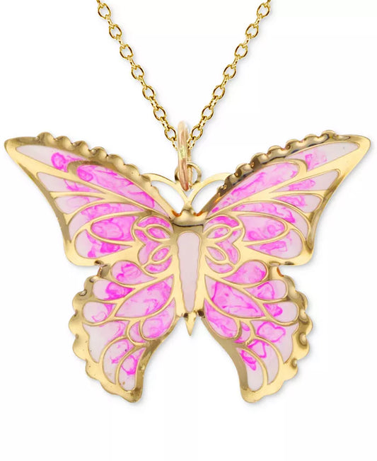 Enamel Ombrã© Butterfly 18" Pendant Necklace in 14K Gold