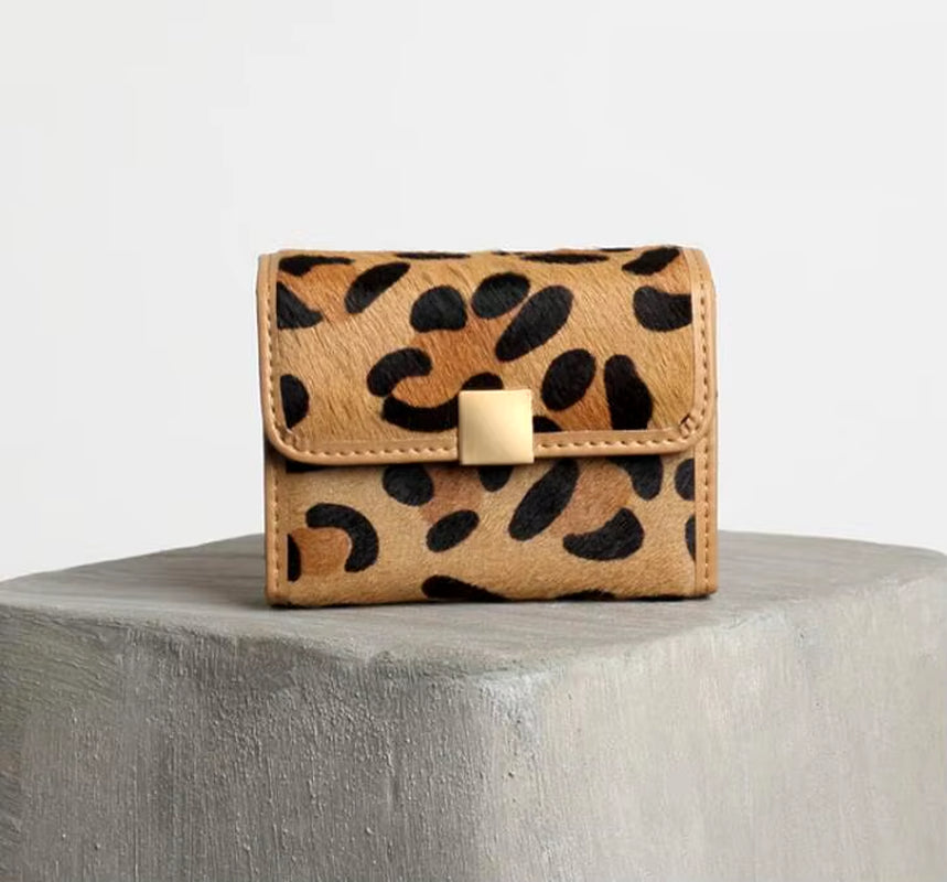 Women Short Wallet Horse Fur Coin Purse Female Clutches Leopard Wallet Card Holder Female Purse Brown Red Wallet